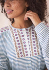 White Stuff Lorena Stripe & Embroidery T-Shirt, White Multi