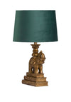 WJ Sampson Antique Gold Elephant Lamp with Emerald Shade