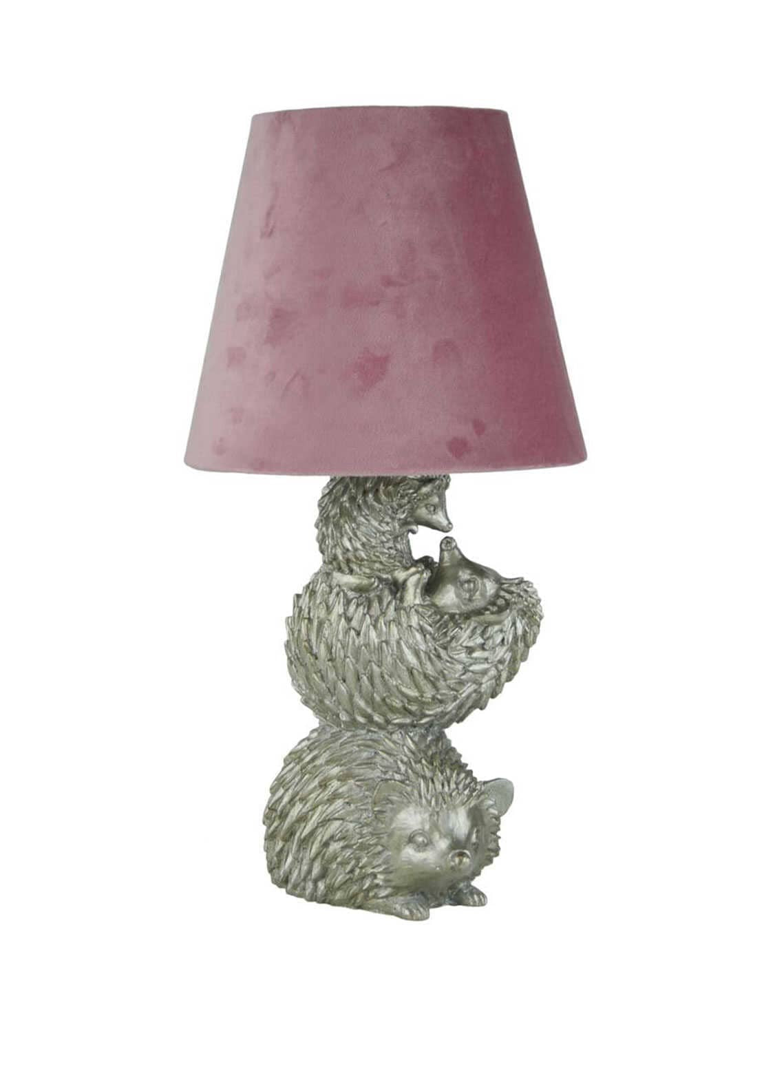 WJ Sampson Silver Hedgehog Lamp with Blush Shade