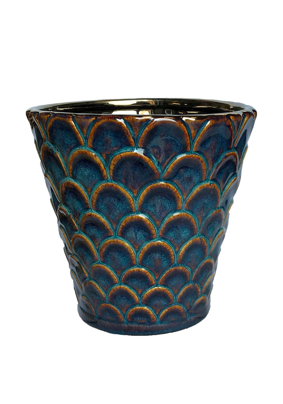 WJ Sampson Large Blue Pattern Planter