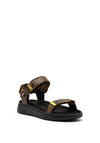 Woden Snake Leather Velcro Strap Sandals, Brown