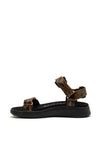Woden Snake Leather Velcro Strap Sandals, Brown