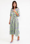 Seventy1 One Size Check Print Pleat Maxi Dress, Green & Lilac