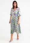 Seventy1 One Size Check Print Pleat Maxi Dress, Green & Lilac