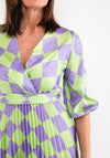 Seventy1 One Size Check Print Pleat Maxi Dress, Green & Lilac