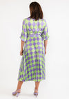Seventy1 One Size Check Print Pleat Maxi Dress, Green & Lilac