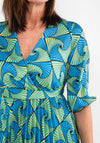 Seventy1 One Size Fan Print Pleated Maxi Dress, Blue Multi