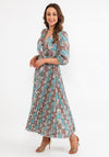 Seventy1 One Size Fan Print Pleated Maxi Dress, Teal Multi