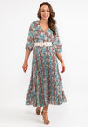 Seventy1 One Size Fan Print Pleated Maxi Dress, Teal Multi
