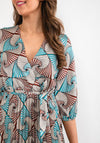 Seventy1 One Size Fan Print Pleated Maxi Dress, Teal Multi