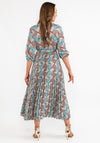 Seventy1 One Size Fan Print Pleated Maxi Dress, Teal Multi