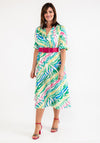 Seventy1 One Size Colourful Tiger Print Midi Dress, Green Multi
