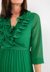 Seventy1 One Size Ruffle Pleated Chiffon Dress, Green