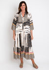 Serafina Collection One Size Long Print Smock Dress, Cream Black