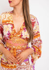 Serafina Collection Satin Damask Print Tie Maxi Dress, Gold Multi