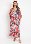 Serafina Collection Satin Floral Print Tie Maxi Dress, Red Pink