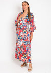 Serafina Collection Satin Floral Print Tie Maxi Dress, Red Pink