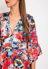 Serafina Collection Satin Floral Print Tie Maxi Dress, Red Pink