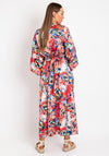 Serafina Collection Satin Floral Print Tie Maxi Dress, Red Pink