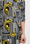 Seventy1 Modern Geometric Print Mini Shift Dress, Black & Yellow