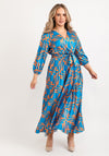 Seventy1 One Size Shape Pleated Maxi Dress, Blue & Orange