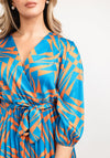 Seventy1 One Size Shape Pleated Maxi Dress, Blue & Orange