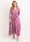Seventy1 One Size Shape Pleated Maxi Dress, Pink & Green