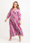 Seventy1 One Size Shape Pleated Maxi Dress, Pink & Green