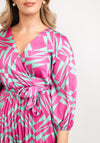 Seventy1 One Size Shape Pleated Maxi Dress, Pink & Green