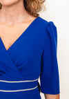 Gabriela Sanchez Diamante Trim Adjustable Bow Midi Dress, Cobalt