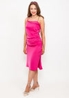 Seventy1 Satin Chain Strap Ruched Dress, Fuchsia