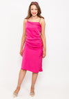 Seventy1 Satin Chain Strap Ruched Dress, Fuchsia