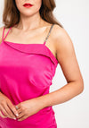 Seventy1 Satin Chain Strap Ruched Dress, Fuchsia