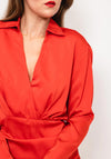 Seventy1 Ruched Side Collared Dress, Red