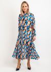 Seventy1 One Size Patterned Blouson Waist Midi Dress, Blue Orange Multi