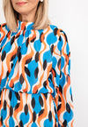 Seventy1 One Size Patterned Blouson Waist Midi Dress, Blue Orange Multi