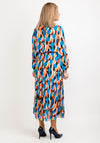 Seventy1 One Size Patterned Blouson Waist Midi Dress, Blue Orange Multi