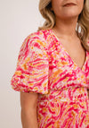Seventy1 One Size Elasticated Pleated Midi Dress, Pink & Yellow