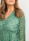 Seventy1 One Size Leopard Print Pleated Mini Dress, Green