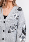 Seventy1 One Size Chunky Knit Sequin Cardigan, Grey
