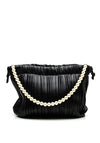 Zen Collection Ruffle Bag with Pearl Handle, Black