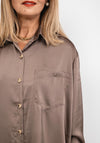 Seventy1 Satin Long Oversize Tunic Shirt, Taupe