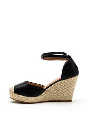 Zen Collection Faux Leather Closed Toe High Wedge, Black
