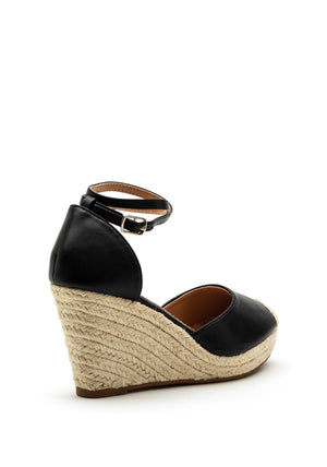 Zen Collection Faux Leather Closed Toe High Wedge, Black