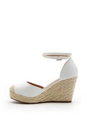 Zen Collection Faux Leather Closed Toe High Wedge, White