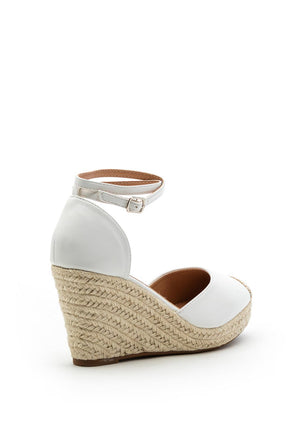 Zen Collection Faux Leather Closed Toe High Wedge, White