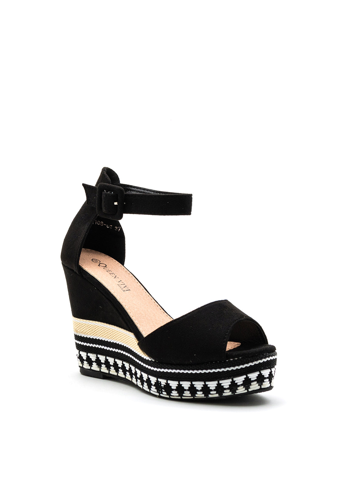Zen Collection Geometric Woven High Wedge Sandal, Black