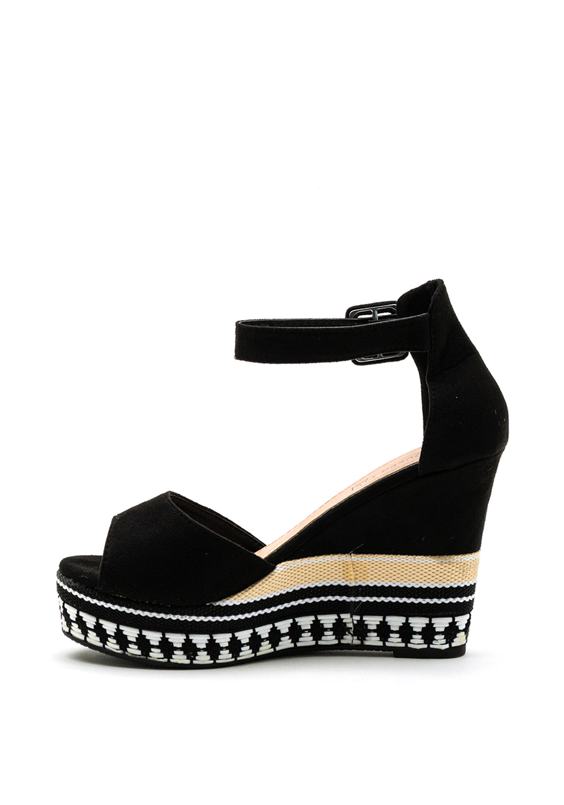 Zen Collection Geometric Woven High Wedge Sandal, Black