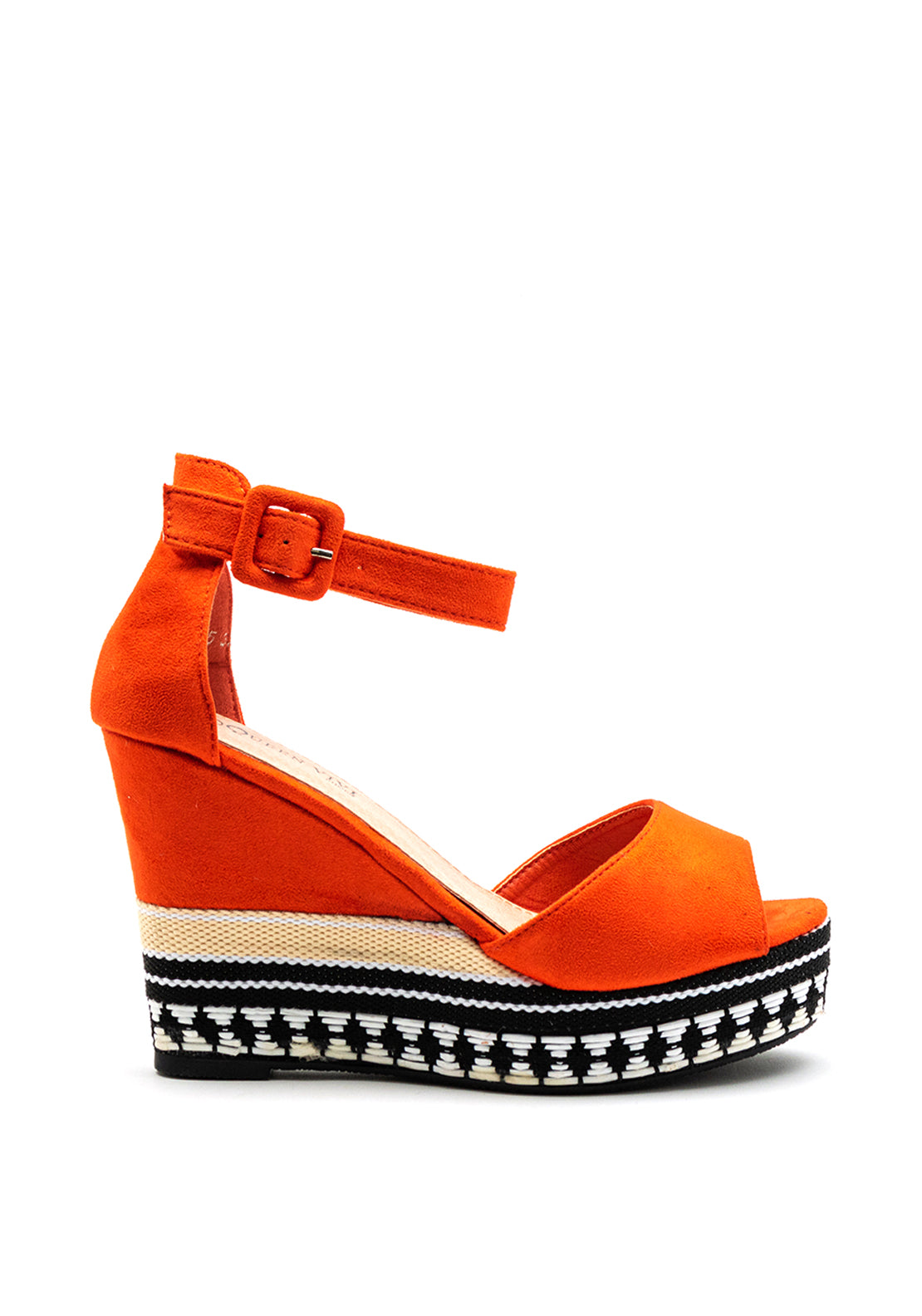 Zen Collection Geometric Woven High Wedge Sandal, Orange