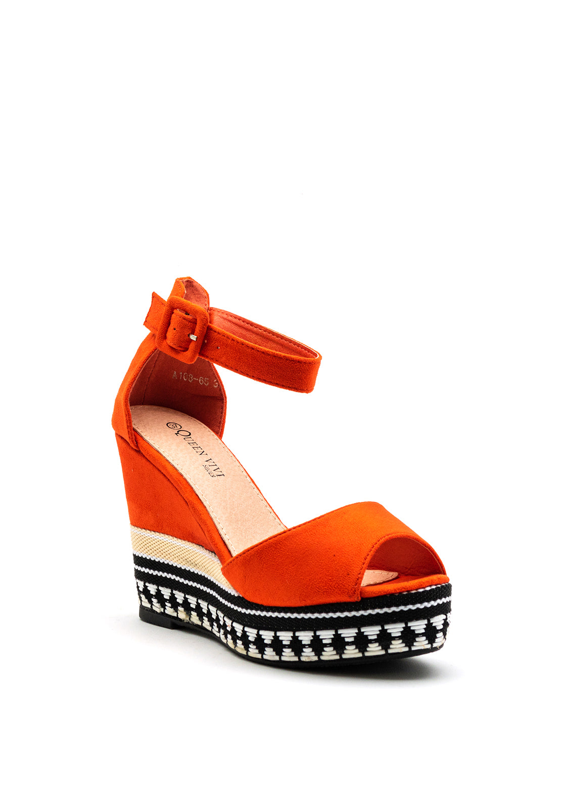 Zen Collection Geometric Woven High Wedge Sandal, Orange